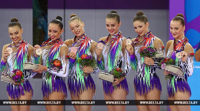 Бронзовые призеры Европейских игр в групповых упражнениях (многоборье) - сборная Беларуси.