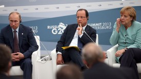 Владимир Путин, Франсуа Олланд и Ангела Меркель