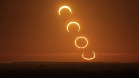 Последовательность фаз солнечного затмения на одном фото
