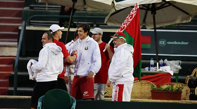 Радость после победы над Египтом. Фото Белорусской федерации тенниса