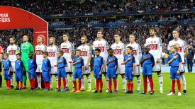 Сборная Беларуси перед матчем с Францией. Фото АБФФ