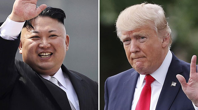 Лидер КНДР Ким Чен Ын и президент США Дональд Трамп. Фото AP
