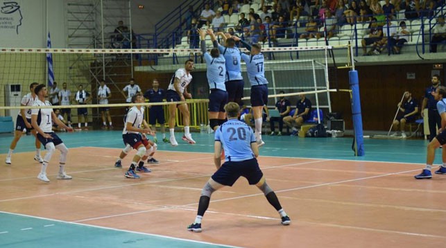 Во время первого матча между сборными Греции и Беларуси. Фото Греческой федерации волейбола