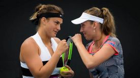Арина Соболенко и Элизе Мертенс. Фото Jimmie48 Tennis Photography