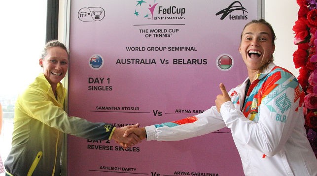 Саманта Стосур и Арина Соболенко. Фото Белорусской теннисной федерации