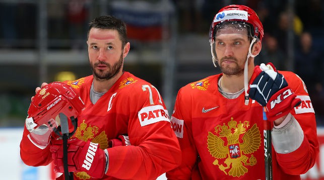 Илья Ковальчук и Александр Овечкин, хоккеисты сборной России. Фото IIHF
