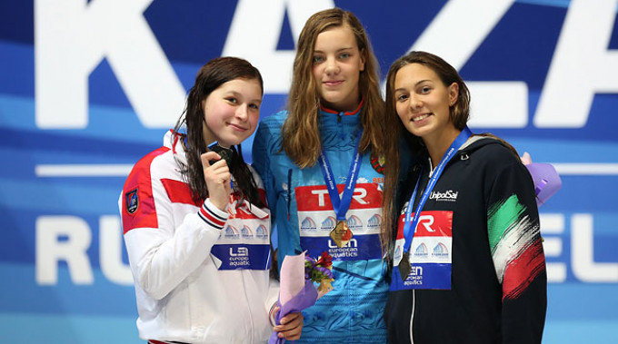 Александра Сабитова, Анастасия Шкурдай и Хелена Биасибетти. Фото Всероссийской федерации плавания