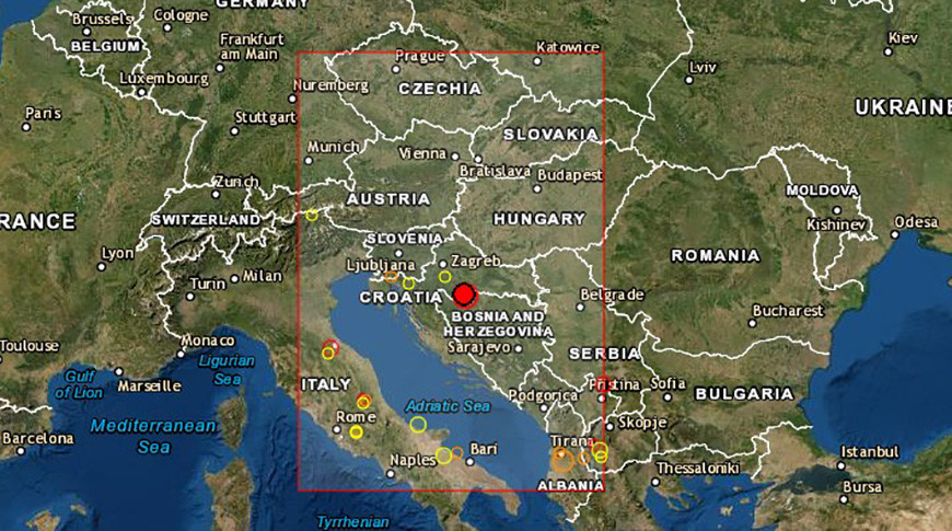 Скриншот карты Европейско-Средиземноморского сейсмологического центра
