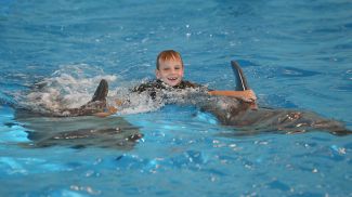 Во время дельфинотерапии для детей с аутизмом. Фото из архива