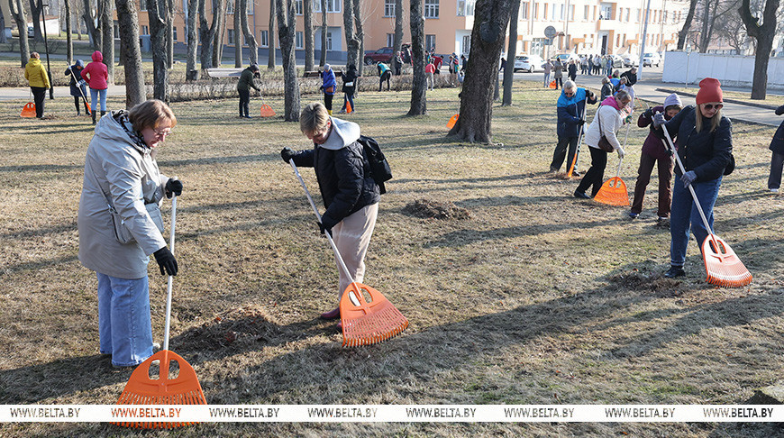 Покраска ограждений, уборка прошлогодней листвы. В Витебске прошел первый городской субботник
