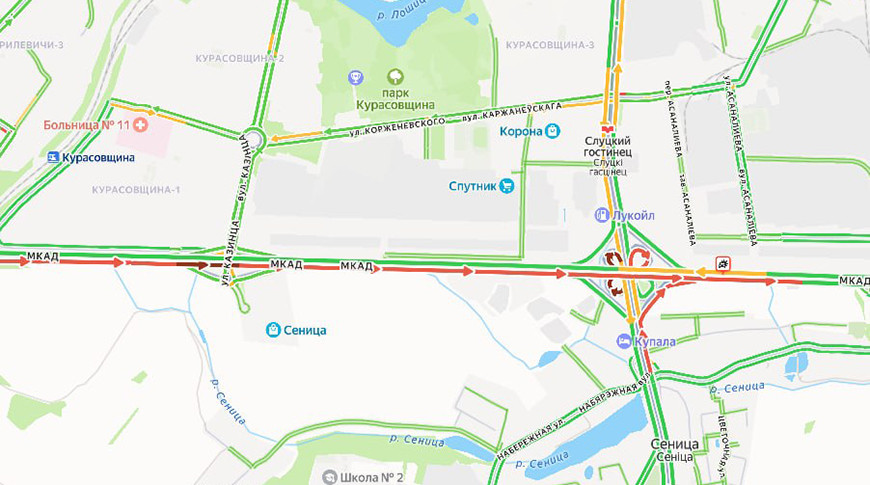 На МКАД в районе 21-го км затруднено движение из-за ДТП