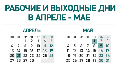 Рабочие и выходные дни в апреле - мае