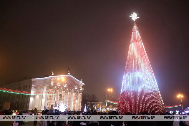 Пиксельная новогодняя елка зажглась в Гомеле