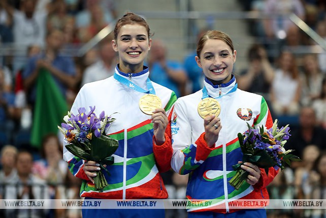Гончарова и Махаринская выиграли золото в синхронных прыжках на батуте II Европейских игр