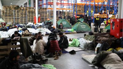 Пункт временного размещения беженцев на белорусско-польской границе