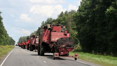 Вторая колонна зерноуборочной техники переброшена на север Могилевской области