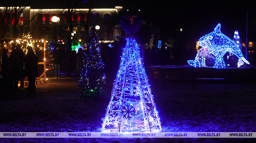 В Гродно зажгли огни на аллее дизайнерских новогодних елок