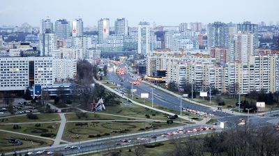 Городской пейзаж. Вид на центр Минска с высоты