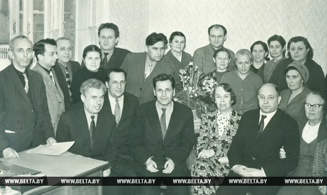 Коллектив БЕЛТА во главе с директором Ф.Е.Клецковым и его бравым заместителем В.Я.Генераловым. 1960-е годы