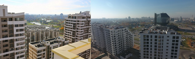 Выгодное месторасположение домов комплекса "Маяк Минска" позволяет владельцам увидеть городскую панораму, открывающуюся из окон
