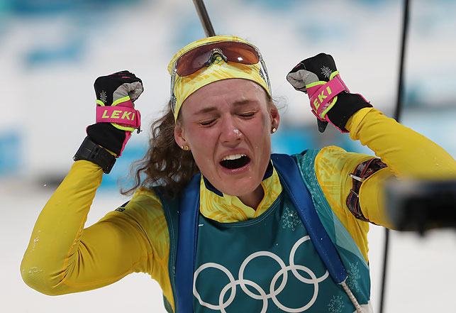 Шведская биатлонистка Ханна Эберг сенсационно выиграла индивидуальную гонку на 15 км. Фото Yonhap