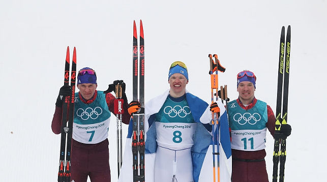 Александр Большунов, Ийво Нисканен, Андрей Ларьков. Фото Getty Images