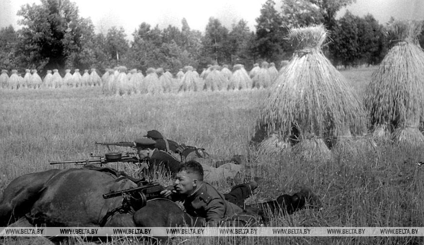 Партизаны отряда имени Чапаева ведут бой за убранную рожь, 1943 год