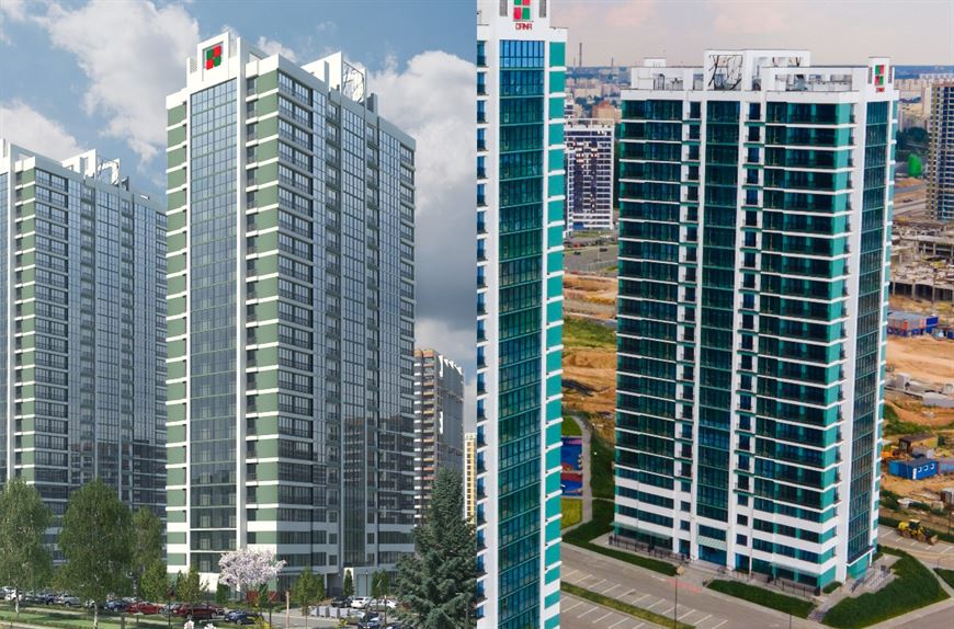 Дом "Варшава" на рендерах (слева) и в готовом виде (справа) Дом "Варшава" на рендерах (слева) и в готовом виде (справа)