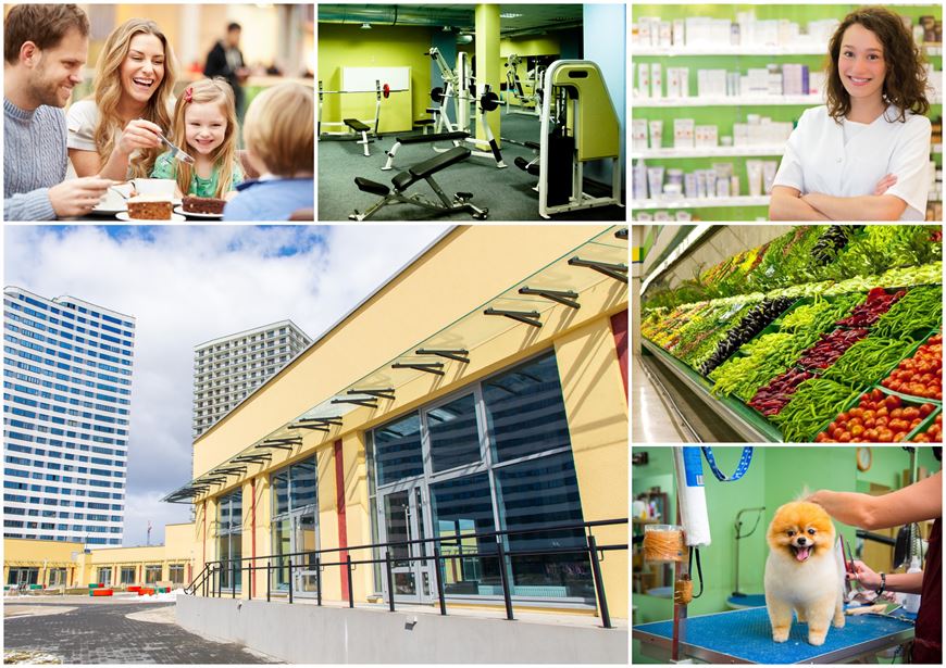 На первых этажах в некоторых домах Minsk World есть коммерческие помещения. Это очень удобно!