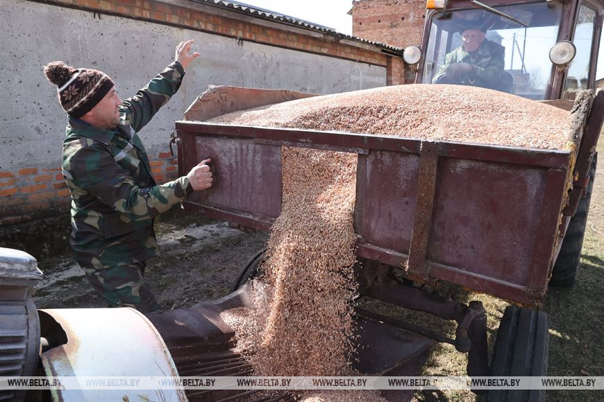 Слесарь Леонид Сорокин занят на протравливании семян Слесарь Леонид Сорокин занят на протравливании семян
