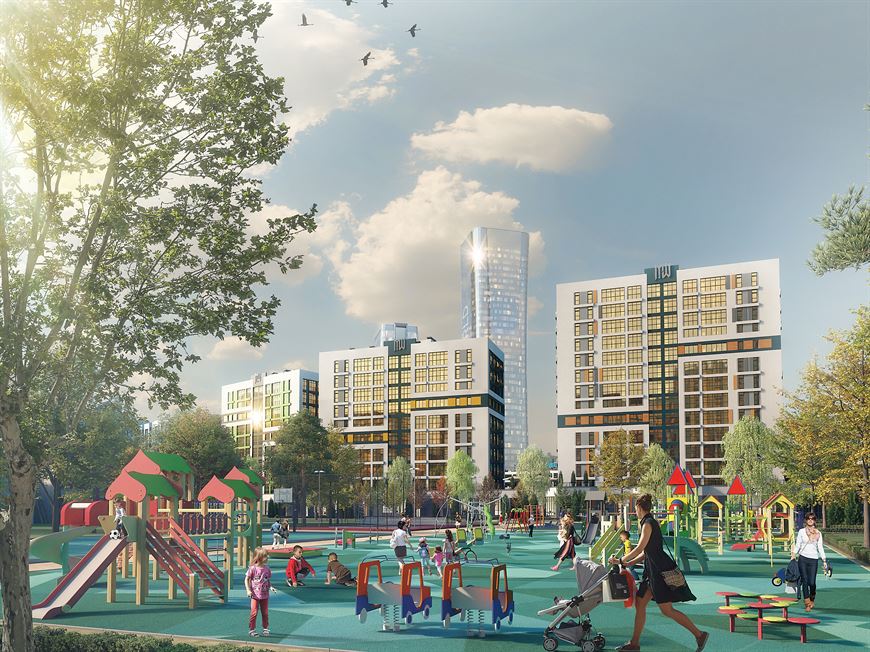 "Портофино" (крайний слева) в ансамбле домов квартала "Средиземноморский". На заднем плане видна самая высокая башня МФЦ "Портофино" (крайний слева) в ансамбле домов квартала "Средиземноморский". На заднем плане видна самая высокая башня МФЦ