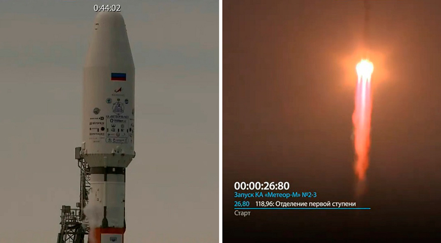 Момент запуска BSUSаt-2 ракетоносителем "Союз-2.1б" с разгонным блоком "Фрегат" с космодрома Восточный